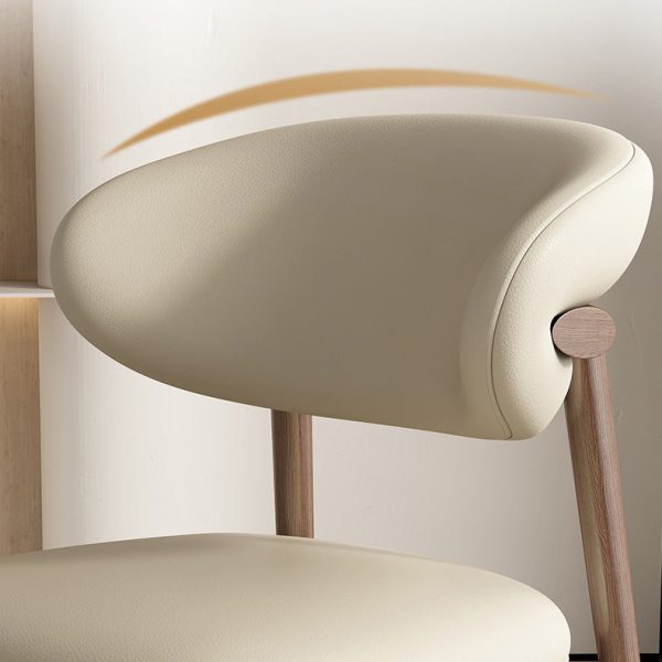Contemporary Nordic Wood & Leather Round-Back Dining Chair With Backrest For Dining Room - Image 5