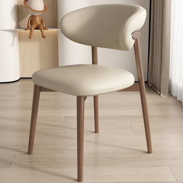 Contemporary Nordic Wood & Leather Round-Back Dining Chair With Backrest For Dining Room - Image 14