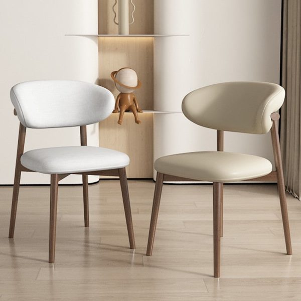 Contemporary Nordic Wood & Leather Round-Back Dining Chair With Backrest For Dining Room - Image 15