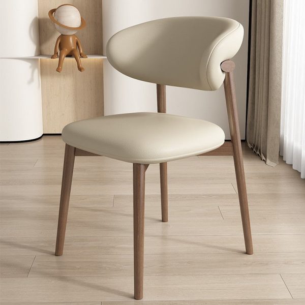 Contemporary Nordic Wood & Leather Round-Back Dining Chair With Backrest For Dining Room - Image 16
