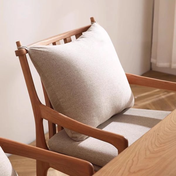 Contemporary Nordic Solid Wood Fabric Square Dining Chair With Backrest & Armrests For Living Room And Dining Room - Image 5