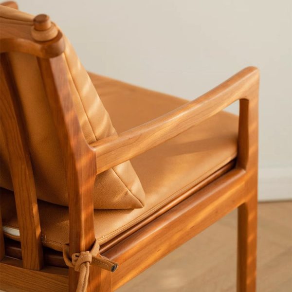 Contemporary Nordic Solid Wood Fabric Square Dining Chair With Backrest & Armrests For Living Room And Dining Room - Image 8