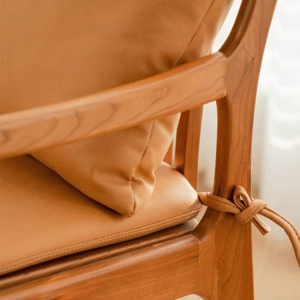 Contemporary Nordic Solid Wood Fabric Square Dining Chair With Backrest & Armrests For Living Room And Dining Room - Image 12