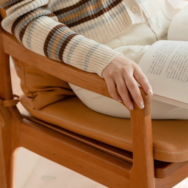 Contemporary Nordic Solid Wood Fabric Square Dining Chair With Backrest & Armrests For Living Room And Dining Room - Image 16