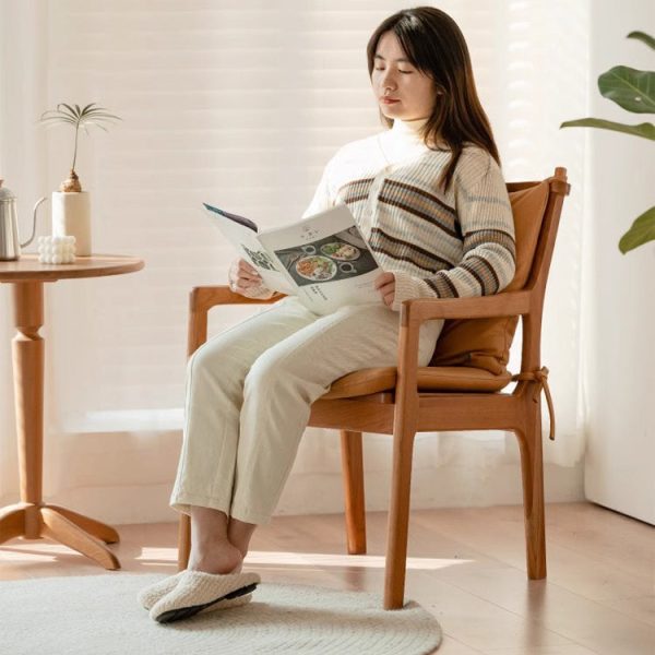 Contemporary Nordic Solid Wood Fabric Square Dining Chair With Backrest & Armrests For Living Room And Dining Room - Image 17