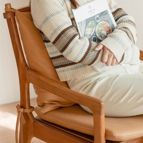 Contemporary Nordic Solid Wood Fabric Square Dining Chair With Backrest & Armrests For Living Room And Dining Room - Image 18