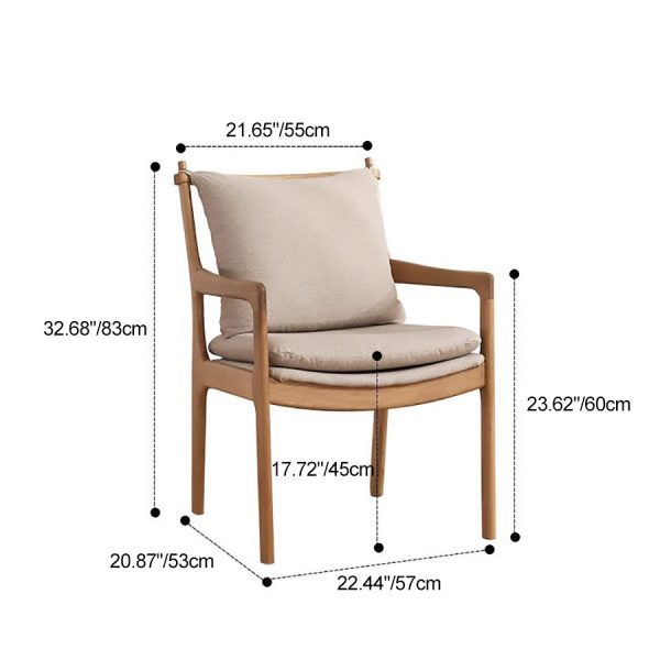 Contemporary Nordic Solid Wood Fabric Square Dining Chair With Backrest & Armrests For Living Room And Dining Room - Image 4
