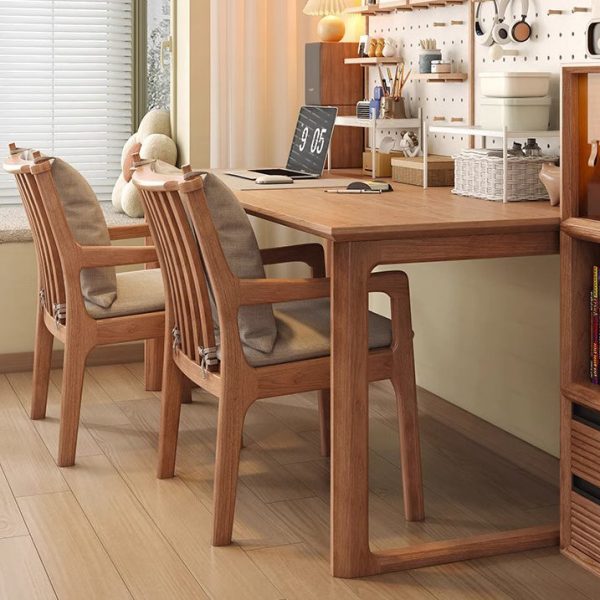 Contemporary Nordic Solid Wood Fabric Square Dining Chair With Backrest & Armrests For Living Room And Dining Room - Image 9