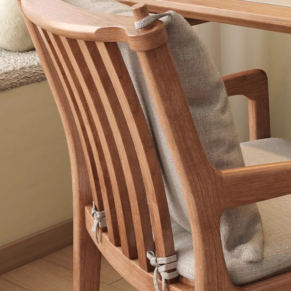 Contemporary Nordic Solid Wood Fabric Square Dining Chair With Backrest & Armrests For Living Room And Dining Room - Image 7