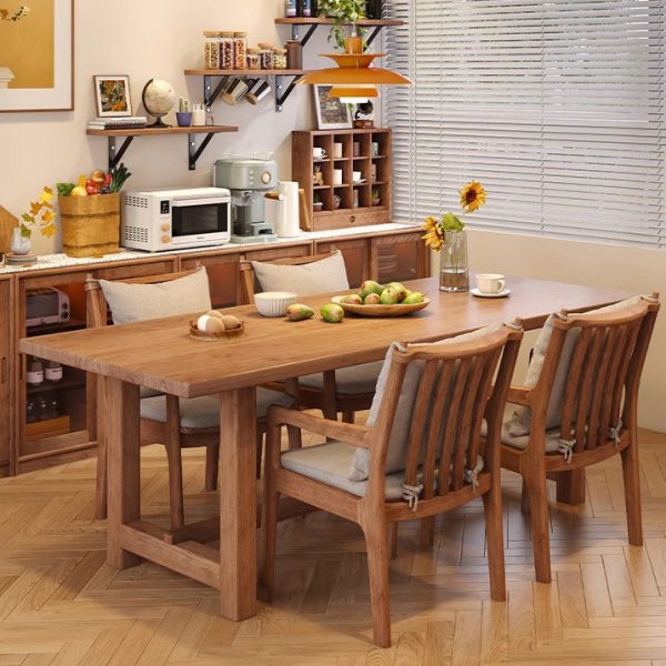 Contemporary Nordic Solid Wood Fabric Square Dining Chair With Backrest & Armrests For Living Room And Dining Room - Image 14