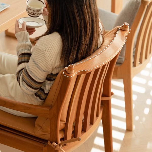 Contemporary Nordic Solid Wood Fabric Square Dining Chair With Backrest & Armrests For Living Room And Dining Room - Image 11