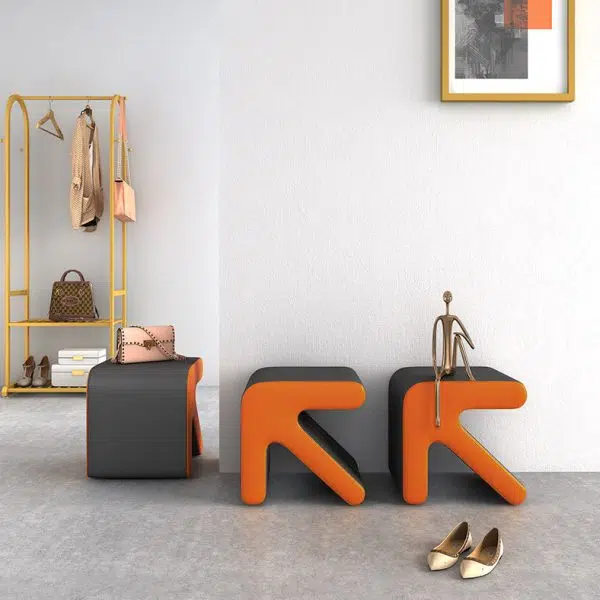 Contemporary Creative Leather & Wood Arrow-Shaped Stackable Footstool For Living Room & Entryway - Image 13