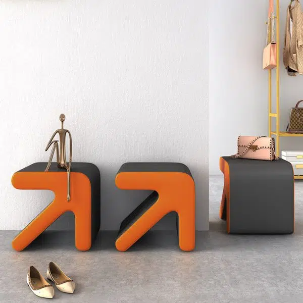 Contemporary Creative Leather & Wood Arrow-Shaped Stackable Footstool For Living Room & Entryway - Image 15