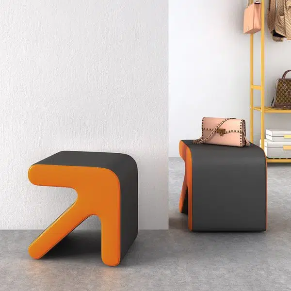 Contemporary Creative Leather & Wood Arrow-Shaped Stackable Footstool For Living Room & Entryway - Image 8