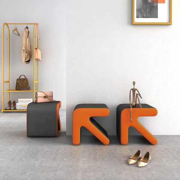 Contemporary Creative Leather & Wood Arrow-Shaped Stackable Footstool For Living Room & Entryway - Image 5