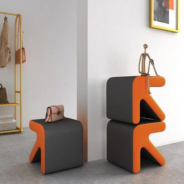 Contemporary Creative Leather & Wood Arrow-Shaped Stackable Footstool For Living Room & Entryway - Image 11