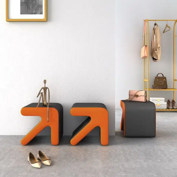 Contemporary Creative Leather & Wood Arrow-Shaped Stackable Footstool For Living Room & Entryway - Image 12