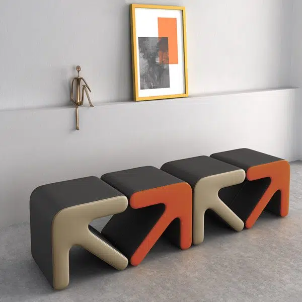 Contemporary Creative Leather & Wood Arrow-Shaped Stackable Footstool For Living Room & Entryway - Image 2