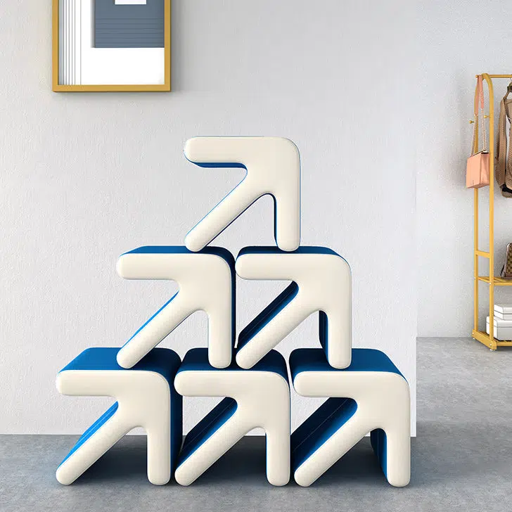 BS-Chair-BX02978-7.jpg Contemporary Creative Leather & Wood Arrow-Shaped Stackable Footstool For Living Room & Entryway - Image 1