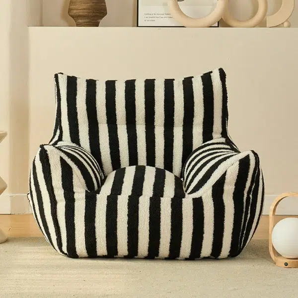 Contemporary Scandinavian Teddy Fleece EPS Striped Square Lazy Sofa Footrest Backrest Armrest For Living Room And Bedroom - Image 17