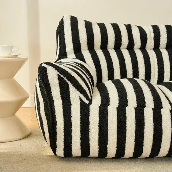 Contemporary Scandinavian Teddy Fleece EPS Striped Square Lazy Sofa Footrest Backrest Armrest For Living Room And Bedroom - Image 14
