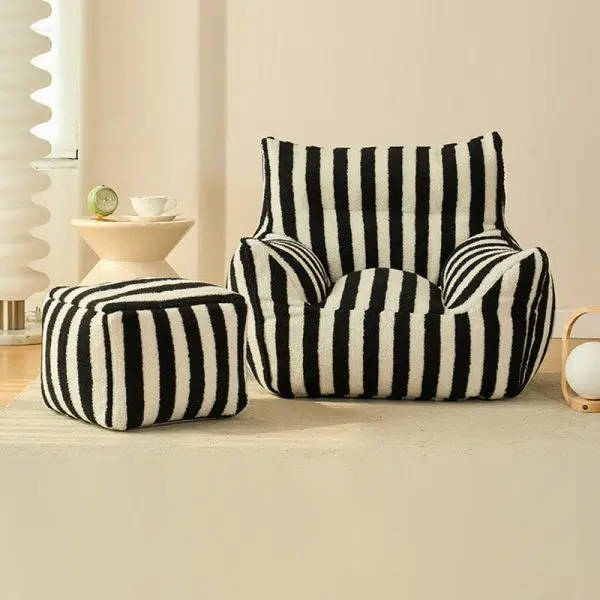Contemporary Scandinavian Teddy Fleece EPS Striped Square Lazy Sofa Footrest Backrest Armrest For Living Room And Bedroom - Image 2