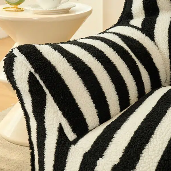 Contemporary Scandinavian Teddy Fleece EPS Striped Square Lazy Sofa Footrest Backrest Armrest For Living Room And Bedroom - Image 13