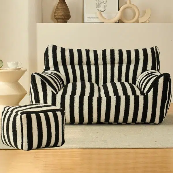 Contemporary Scandinavian Teddy Fleece EPS Striped Square Lazy Sofa Footrest Backrest Armrest For Living Room And Bedroom - Image 6