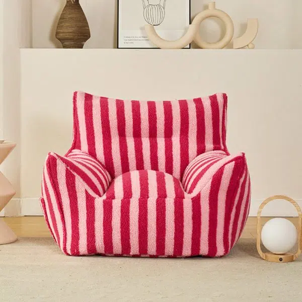 Contemporary Scandinavian Teddy Fleece EPS Striped Square Lazy Sofa Footrest Backrest Armrest For Living Room And Bedroom - Image 15