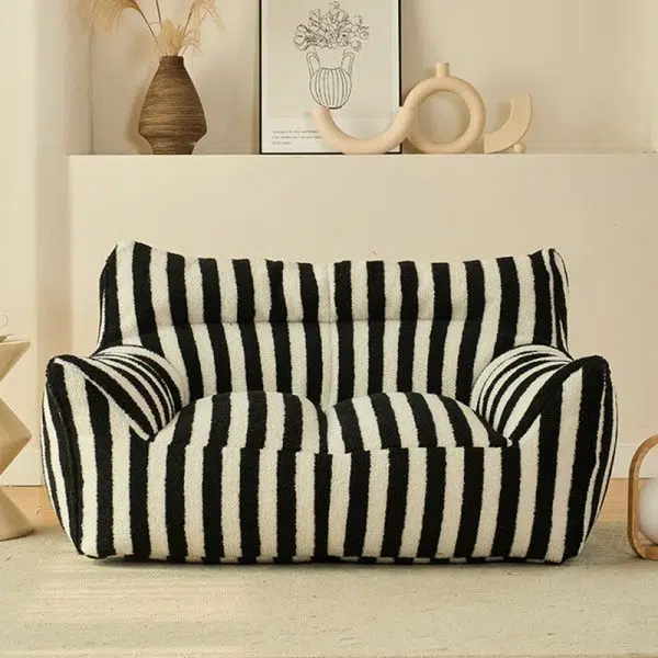 Contemporary Scandinavian Teddy Fleece EPS Striped Square Lazy Sofa Footrest Backrest Armrest For Living Room And Bedroom - Image 7