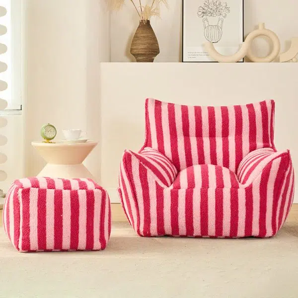 Contemporary Scandinavian Teddy Fleece EPS Striped Square Lazy Sofa Footrest Backrest Armrest For Living Room And Bedroom - Image 16