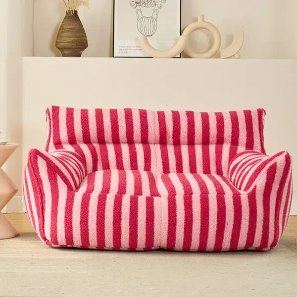 Contemporary Scandinavian Teddy Fleece EPS Striped Square Lazy Sofa Footrest Backrest Armrest For Living Room And Bedroom - Image 5