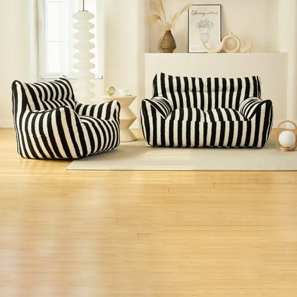 Contemporary Scandinavian Teddy Fleece EPS Striped Square Lazy Sofa Footrest Backrest Armrest For Living Room And Bedroom - Image 21