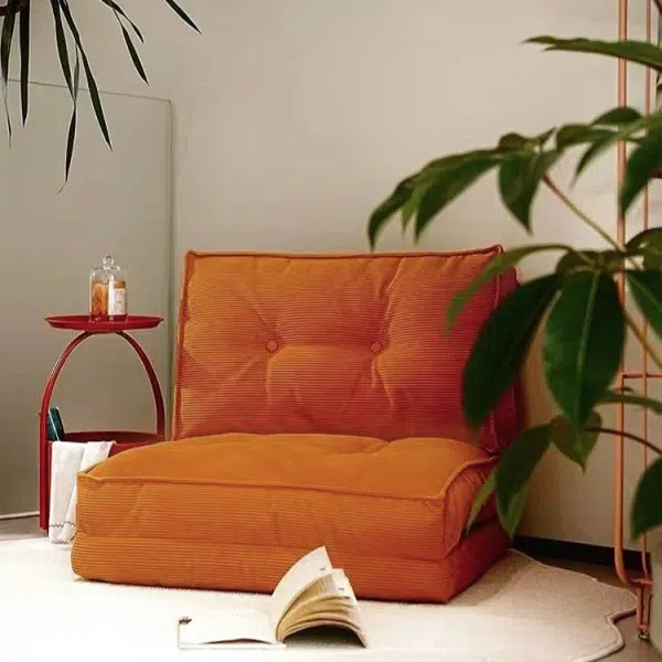 Contemporary Scandinavian Corduroy & Cotton Iron Tofu-Style Foldable Lazy Sofa With Backrest For Living Room & Bedroom - Image 4