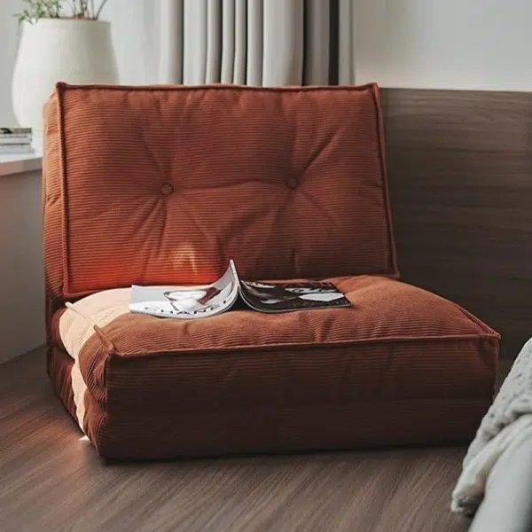 Contemporary Scandinavian Corduroy & Cotton Iron Tofu-Style Foldable Lazy Sofa With Backrest For Living Room & Bedroom
