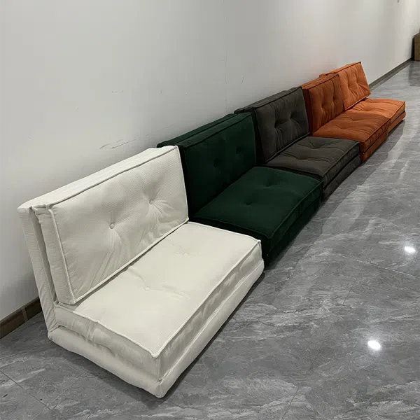 Contemporary Scandinavian Corduroy & Cotton Iron Tofu-Style Foldable Lazy Sofa With Backrest For Living Room & Bedroom - Image 11