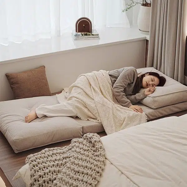 Contemporary Scandinavian Corduroy & Cotton Iron Tofu-Style Foldable Lazy Sofa With Backrest For Living Room & Bedroom - Image 6