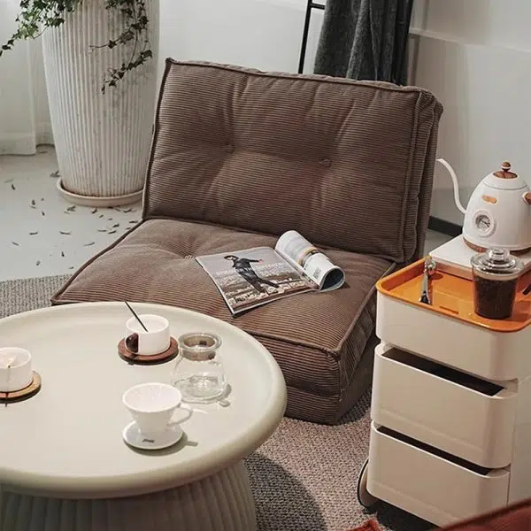 Contemporary Scandinavian Corduroy & Cotton Iron Tofu-Style Foldable Lazy Sofa With Backrest For Living Room & Bedroom - Image 3