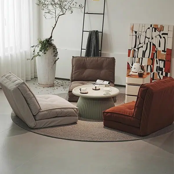 Contemporary Scandinavian Corduroy & Cotton Iron Tofu-Style Foldable Lazy Sofa With Backrest For Living Room & Bedroom - Image 2