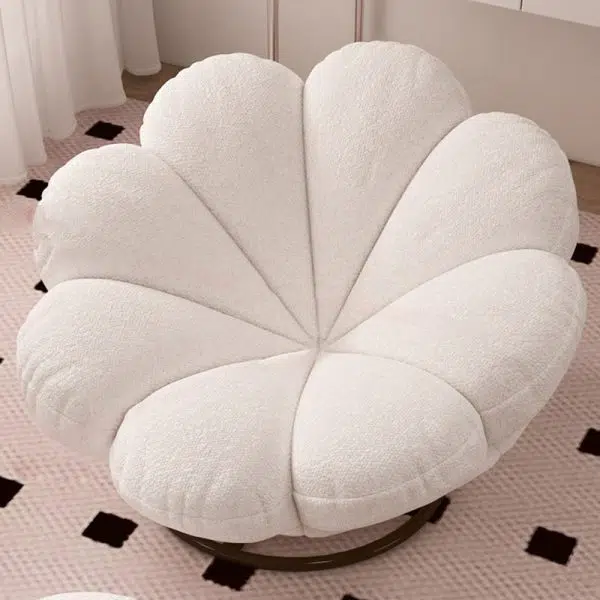 Contemporary Nordic Lambswool Carbon Steel Petal-Shaped Swivel Lounge Chair With Backrest & Footrest For Living Room & Bedroom - Image 8