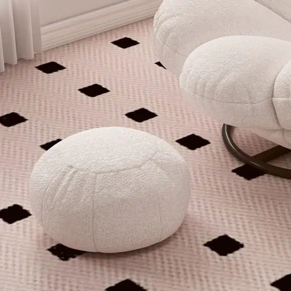 Contemporary Nordic Lambswool Carbon Steel Petal-Shaped Swivel Lounge Chair With Backrest & Footrest For Living Room & Bedroom - Image 9