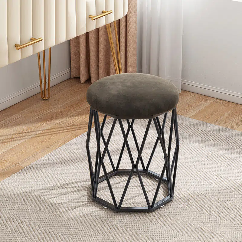 BS-Chair-BX02996-1.jpg Contemporary Nordic Iron Velvet & Tech Fabric Round Vanity Stool With Diamond Legs For Bedroom - Image 1