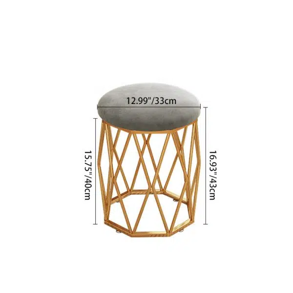 Contemporary Nordic Iron Velvet & Tech Fabric Round Vanity Stool With Diamond Legs For Bedroom - Image 6