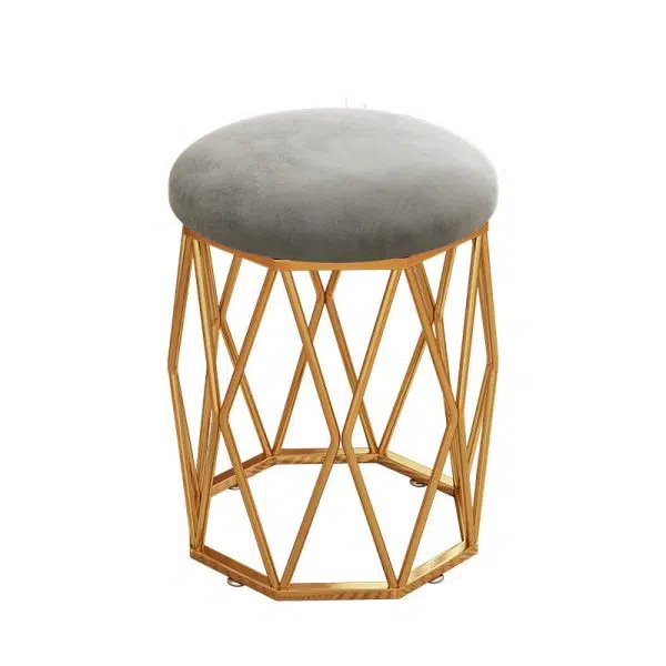 Contemporary Nordic Iron Velvet & Tech Fabric Round Vanity Stool With Diamond Legs For Bedroom - Image 13
