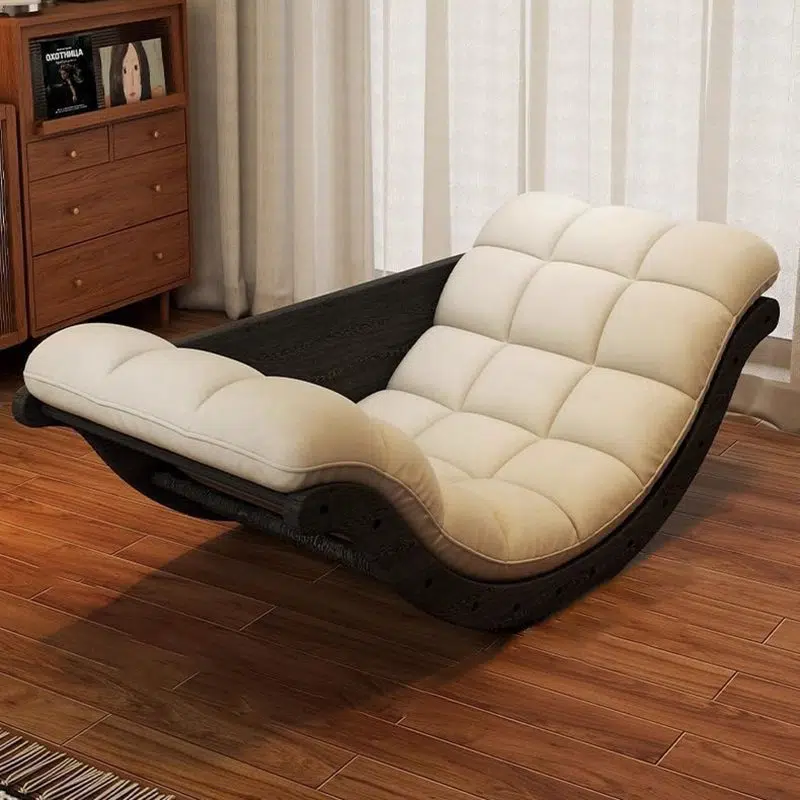 BS-Chair-BX03007-8.jpg Contemporary Nordic Leather Cotton-Linen & Wood Moon Boat Rocking Chair Recliner With Backrest For Living Room & Bedroom - Image 1