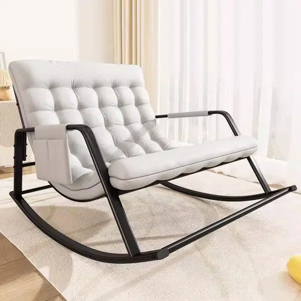 Contemporary Nordic Tech Fabric & Carbon Steel Moon Rocking Chair With Backrest & Armrests For Living Room & Bedroom - Image 3