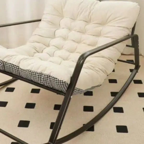 Contemporary Nordic Tech Fabric & Carbon Steel Moon Rocking Chair With Backrest & Armrests For Living Room & Bedroom - Image 9