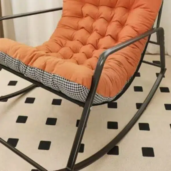 Contemporary Nordic Tech Fabric & Carbon Steel Moon Rocking Chair With Backrest & Armrests For Living Room & Bedroom - Image 8