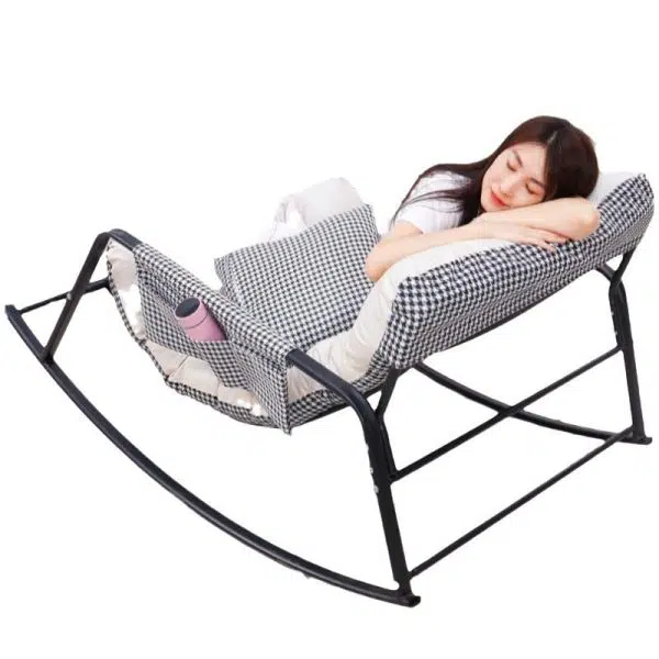 Contemporary Nordic Tech Fabric & Carbon Steel Moon Rocking Chair With Backrest & Armrests For Living Room & Bedroom - Image 15
