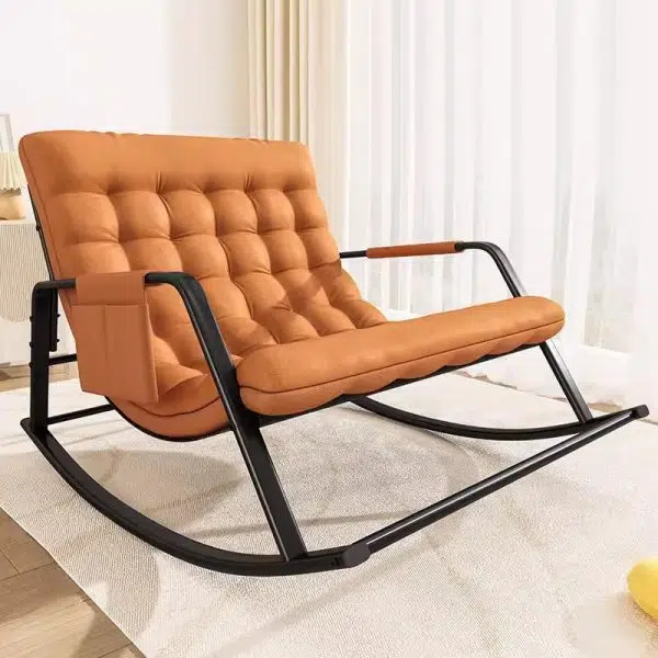 Contemporary Nordic Tech Fabric & Carbon Steel Moon Rocking Chair With Backrest & Armrests For Living Room & Bedroom - Image 4